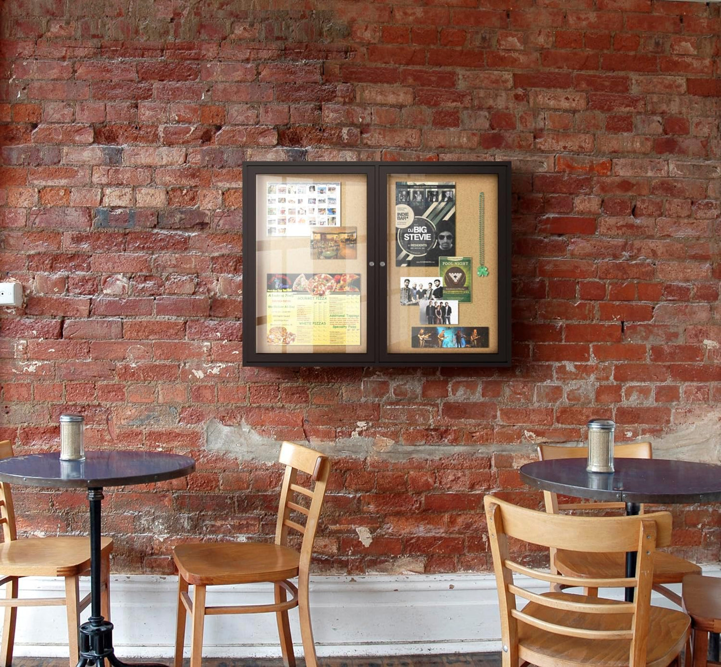 Ghent 36"x60" 2-Door indoor Enclosed Bulletin Board , Shatter Resistant, with Lock, Bronze Aluminum Frame - Natural Cork (PB23660K) Made in the USA