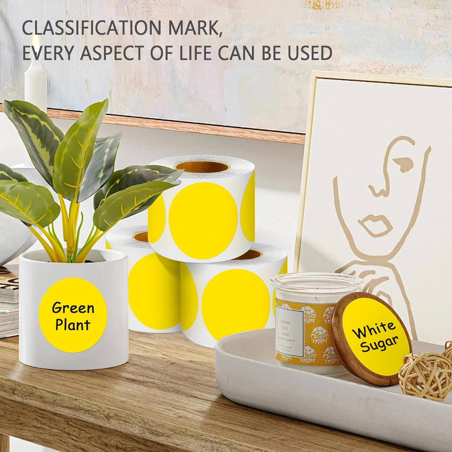 PARLAIM 3" Diameter Round Yellow Color Coding Sticker, 4 Rolls 2000PCS Circle Dot Label,Permanent for Inventory Box Labeling
