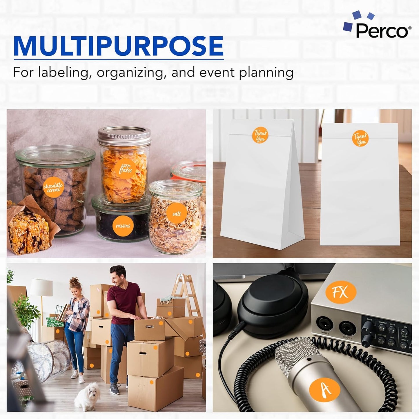 Perco Fluorescent Orange 2-Inch Round Circle Dot Sticker Labels - Multi-Roll Pack (3 Rolls, 500 Labels Each) - Permanent Adhesive, Vibrant Colors, Strong Hold - Perforated for Easy Use - Made in USA