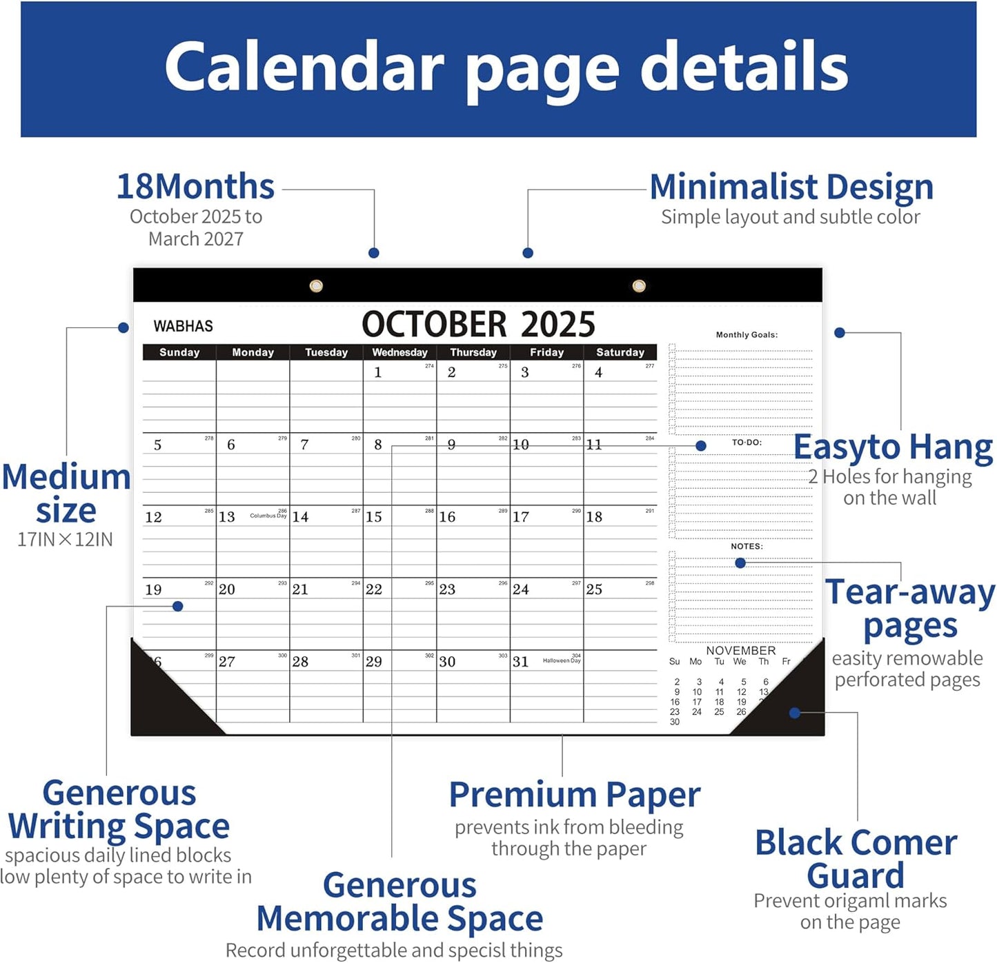 Desk Calendar 2025-2026,October 2025 to March 2027, Calendar 2025-2026 with to-do list,Desk Calendar 2026-18 Months,17" x 12" for Home or Office.
