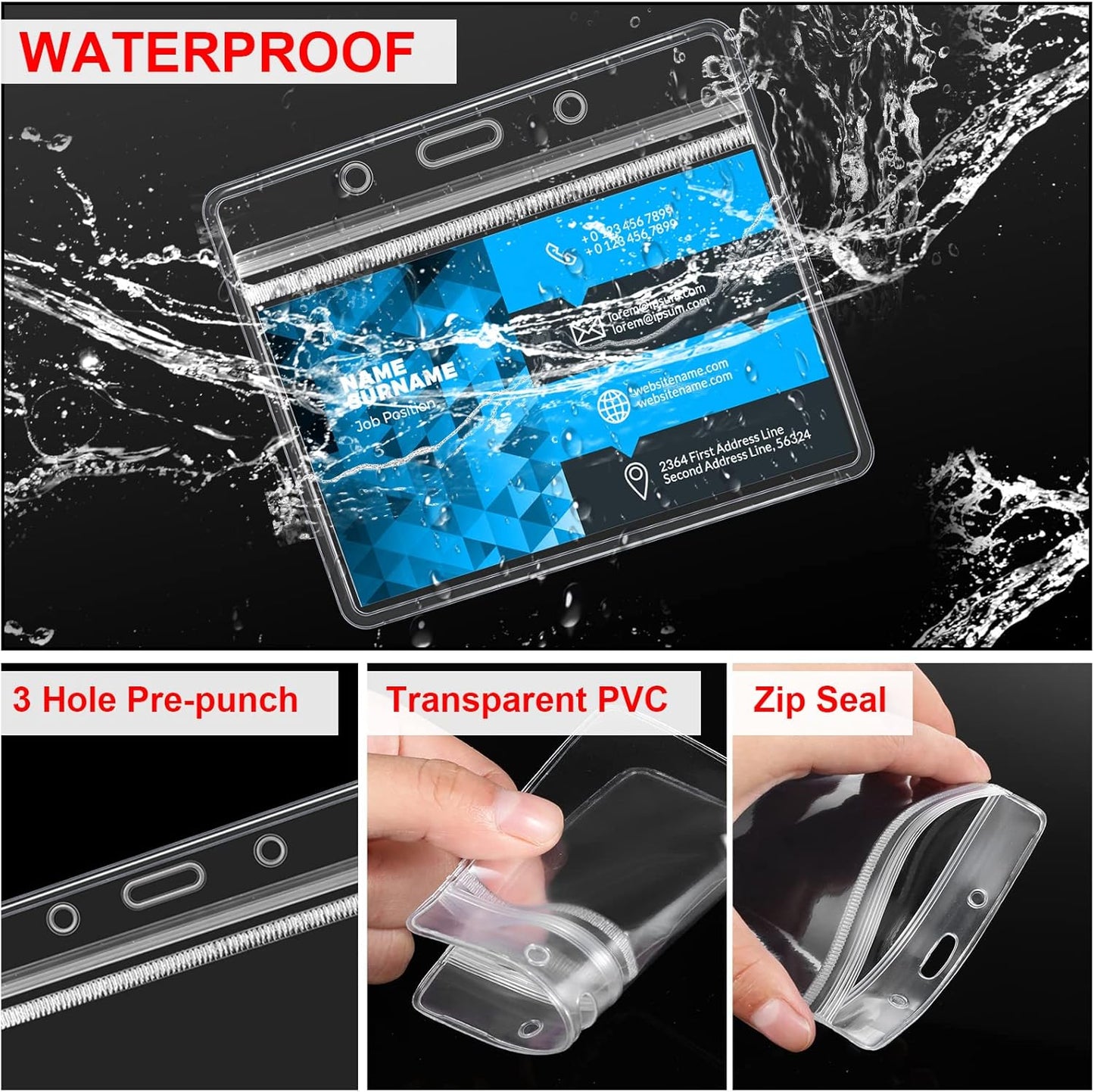 Marspark 100 Sets Clear Name Tags with Lanyard, Lanyards for ID Badges Reusable Strap with ID Holder Plastic Name Badges for Adults Business School Church Conference (Red)