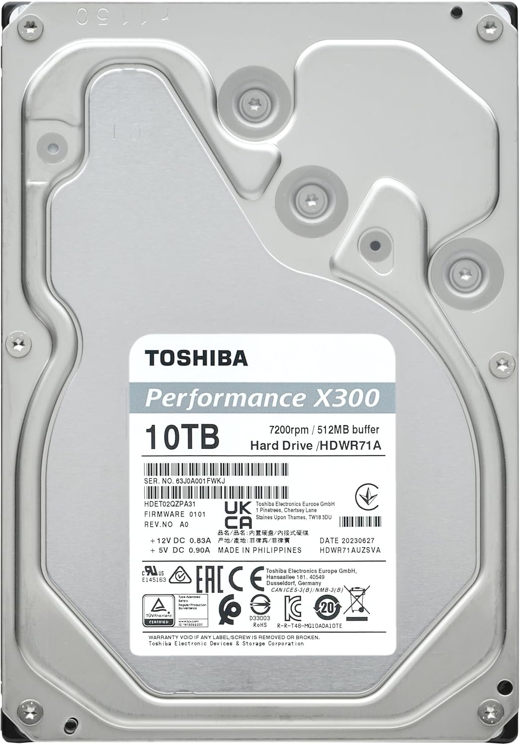 Toshiba X300 10TB Performance & Gaming 3.5-Inch Internal Hard Drive - CMR SATA 6 GB/s 7200 RPM 512 MB Cache - HDWR71AXZSTA