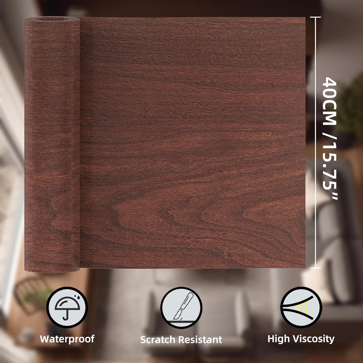 GSCIT Club Cherry Wallpaper, 15.7 inch X 15ft Self Adhesive Wood Grain Repair Tape Patch for Tables, Chairs, Baseboards, Doors, Windows, Floors, Handicraft DIY.