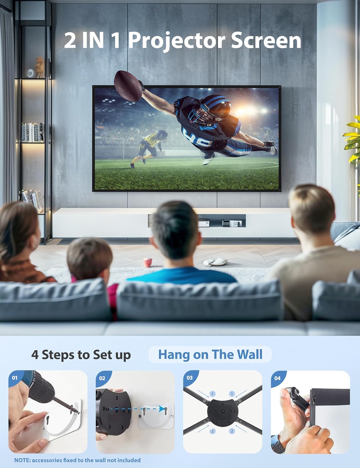 Projector Screen with Stand, PARIS RHÔNE 100-inch Outdoor Indoor Projector Screen 16:9 4K HD PVC, 1.5 Gain Portable Wrinkle-Free Movie Screen for Home Backyard Theater with Carry Bag, Ground Nails