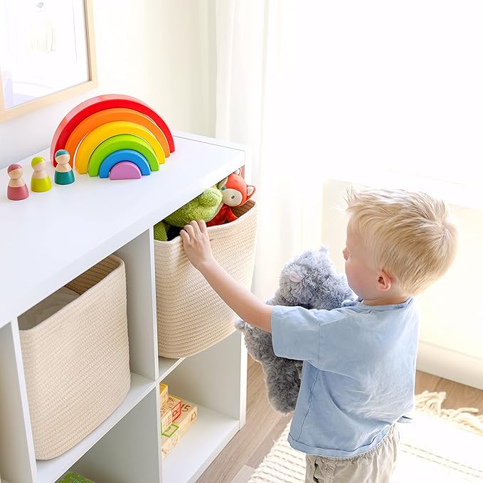 NaturalCozy Storage Cubes 11 Inch Cotton Rope Woven Baskets for Organizing, 3-Pack | Cube Storage Bin | Square Storage Baskets for Shelves Organizer, Classroom, Kids Toy Bins, Closet, Baby Nursery