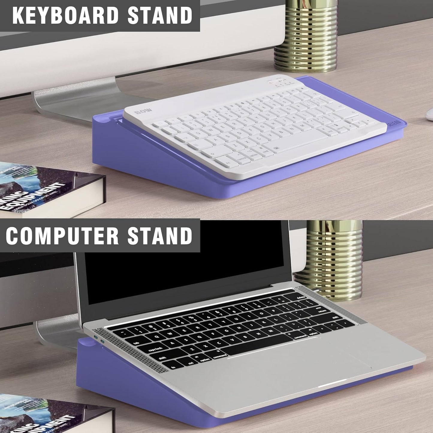 SELEAD Desktop Glass Whiteboard with Storage, Small Dry Erase White Board Computer Pad Keyboard Stand for Home, School, Office Desk Accessories - Purple