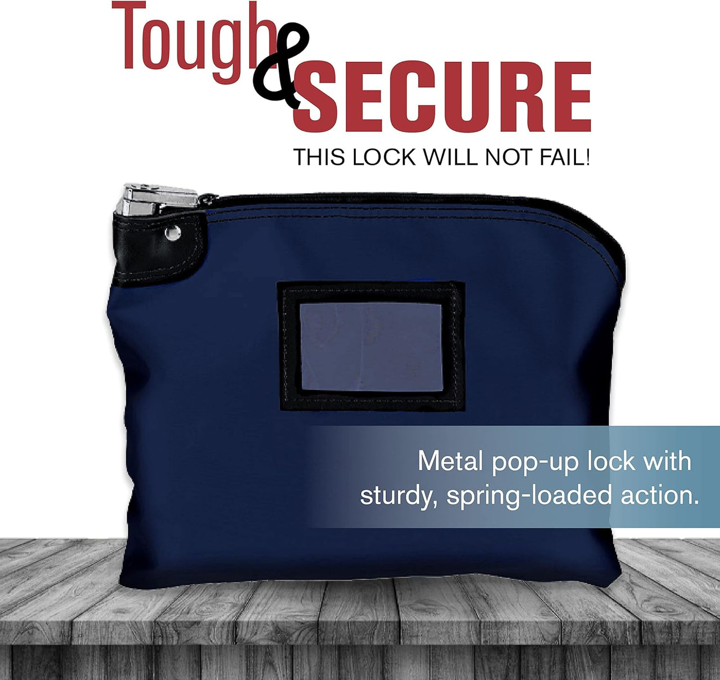 BankSupplies Laminated Nylon Locking Deposit Bag | Navy Blue | 15W x 11H | 2 Keys Included for Each Bag | HIPAA | Puncture Resistant Laminated Nylon | Double Stitched Seams