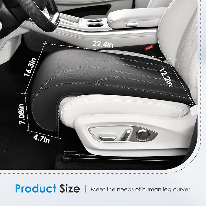 FLORICH Car Seat Extender Leg Extender Support Cushion for Driver Seats Office Chair, Leather Carseat Leg Support for Long Drivers Universal Car Seat Cushion Legs Rest Pads-Light Black