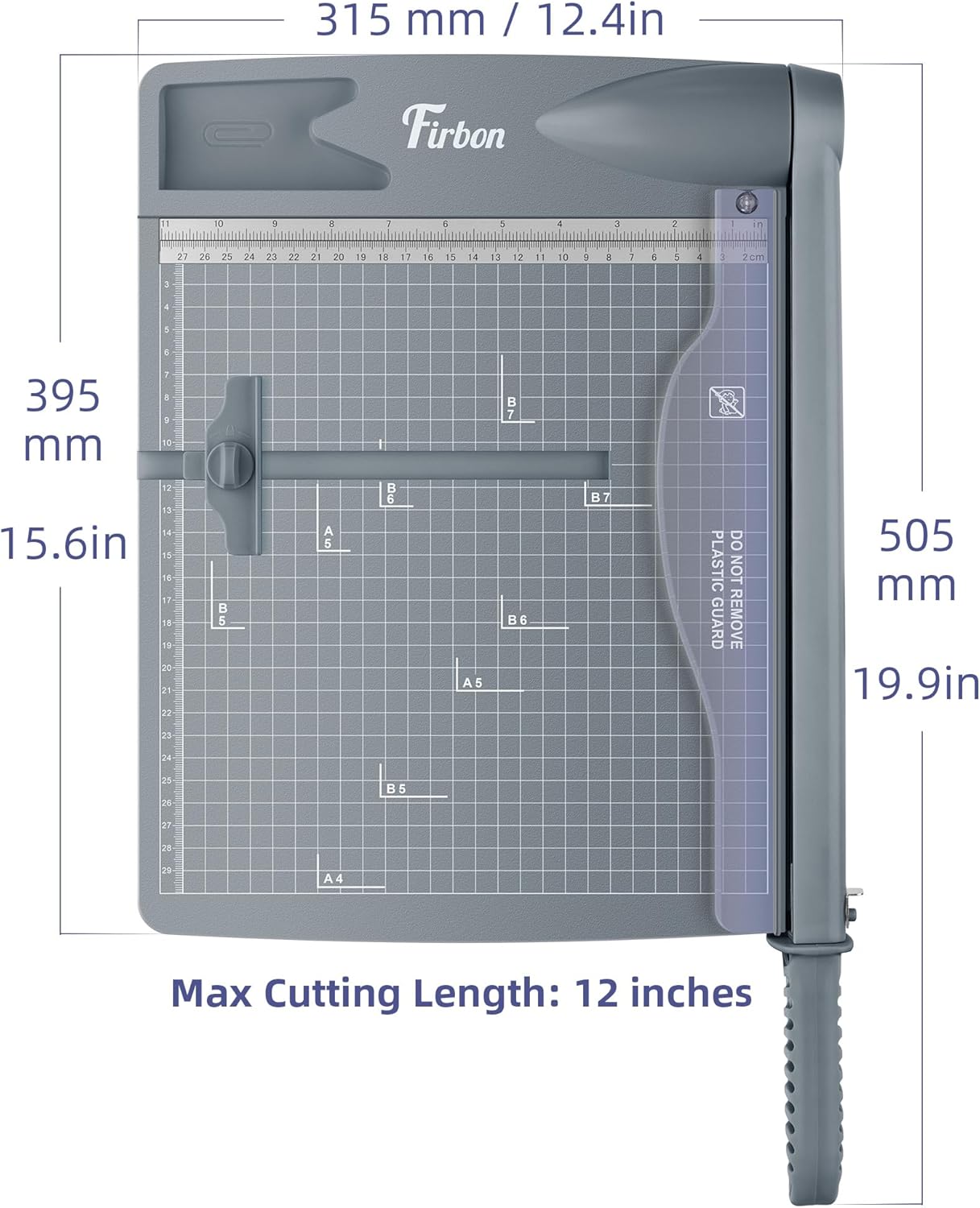 Firbon 12" Guillotine Paper Cutter, Heavy Duty 30-Sheet Capacity Trimmer for Cardstock, Photos, Scrapbooking, Office, Classroom, Studio (Gray)