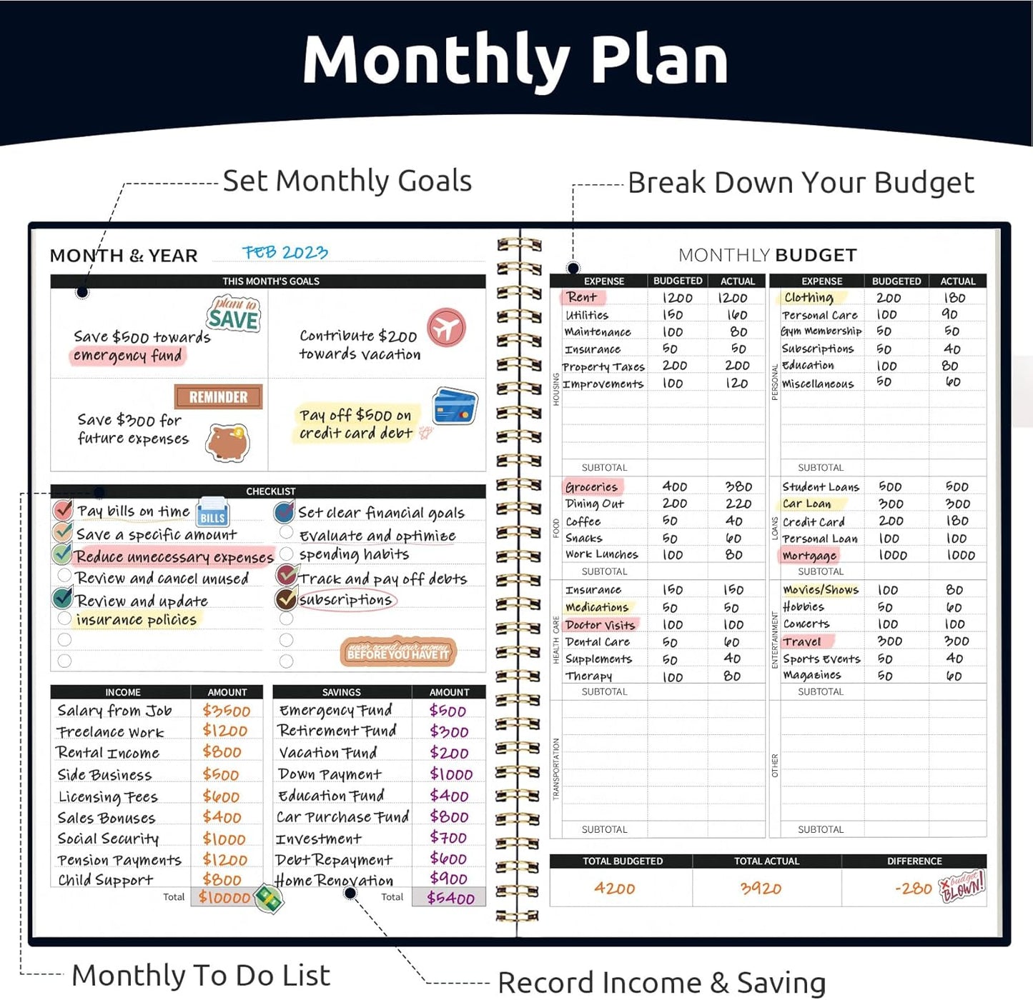 Aesthetic Budget Planner - Monthly Finance Planner with Expense Tracker Notebook, Undated Bill Organizer to Manage Your Finances, Account Book with Colorful Pattern-Garden of Whimsy