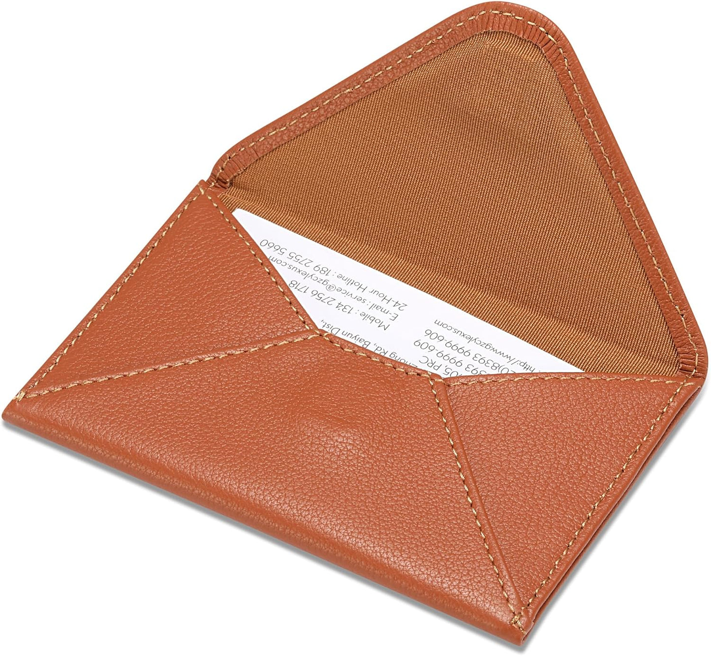 HISCOW Envelope Business Card Case with Magnet Closure - Italian Calfskin (Tan)