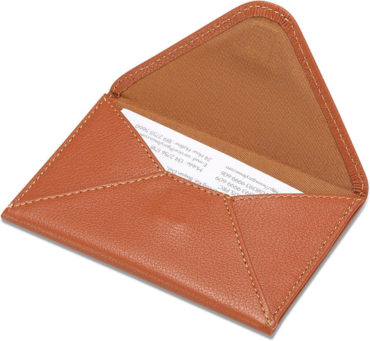 HISCOW Envelope Business Card Case with Magnet Closure - Italian Calfskin (Tan)