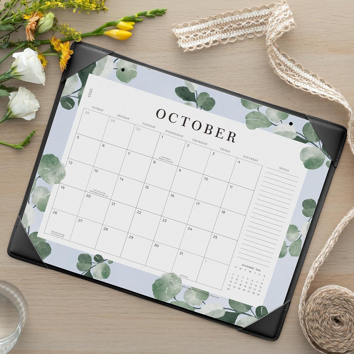 Cabbrix Desk Calendar 2025-2026, 18 Months Calendar Runs Until December 2026, Medium 15" x 12" Monthly Desktop Calendar with Mat for Home Office School