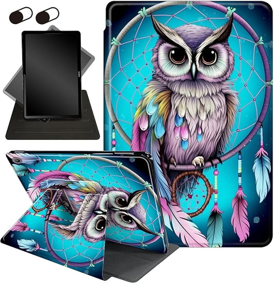 for All-New Amazon Kindle Fire HD 10 Tablet Case (13th Generation, 2023 Release) 10.1", 360 Degree Rotating Stand Cover with Auto Wake Sleep Case for Fire Tablet 10 2023,Dream Catcher/Owl