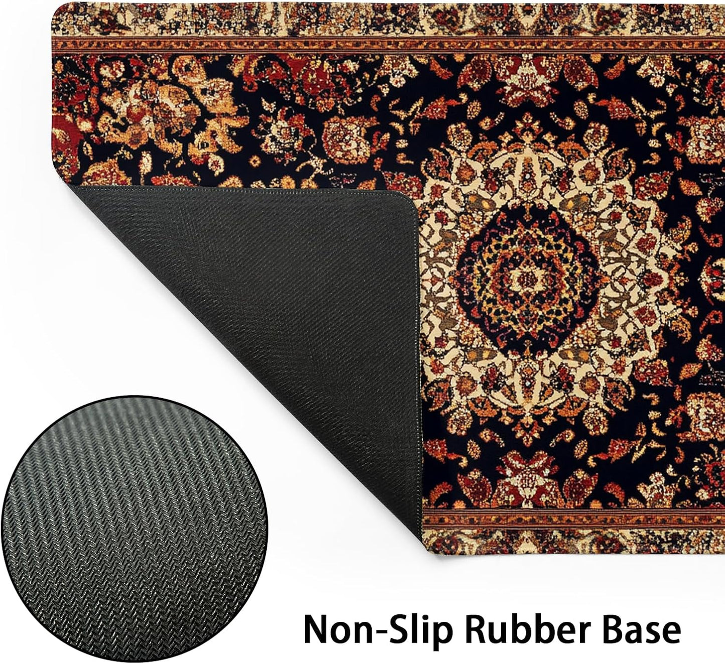 Vintage Rug Gaming Mouse Pad XL Dark Brown Retro Carpet Aesthetic Extended Large Mat Mousepad Desk Pad Non-Slip Rubber Base Stitched Edge Flower Keyboard Pad Playmat for Computer,20x14 Inch,60x35cm
