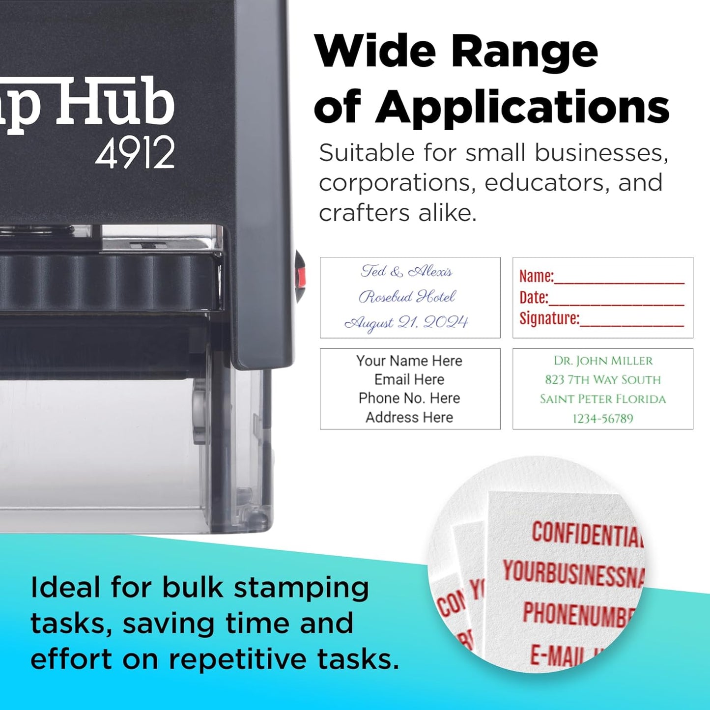 Self Inking Personalized Stamp - Up to 4 Lines, Custom Return Address, Customizable Office Name Rubber - Easy to Change Ink Cartridge, Multiple Ink Color Options - Medium