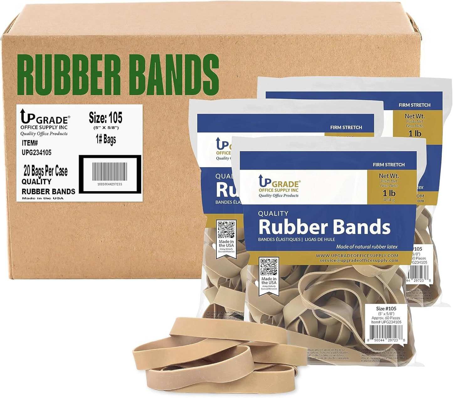 Upgrade Office Supply UPG234105PK3 Rubber Bands, Size 105 (5 x 5/8), 180 Bands, 3 lb Pack, USA