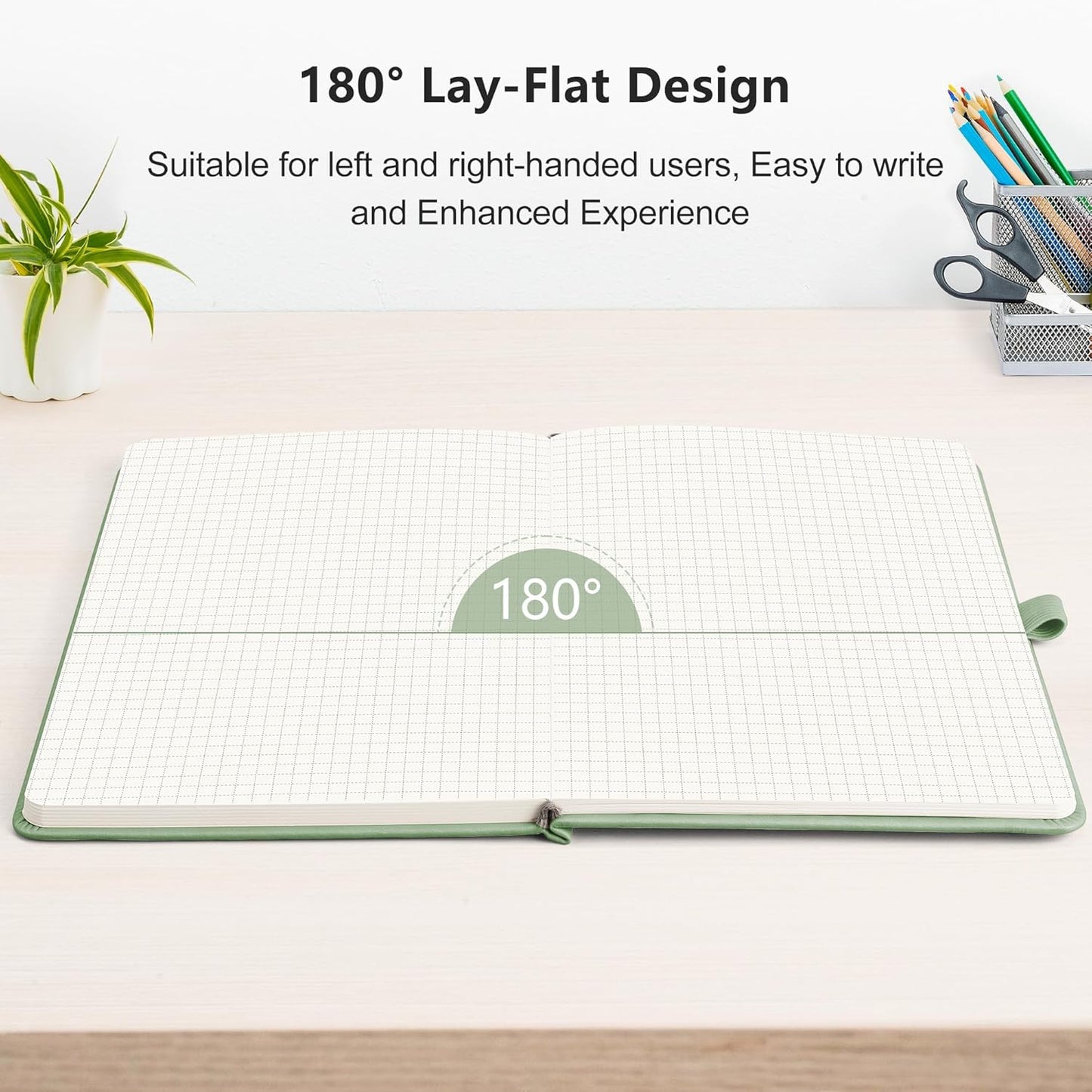 RETTACY Graph Grid Paper Notebook, 2-Pack, 192 Pages per Pack, A5 Medium Size (5.7'' x 8.3''), Leather Hardcover, 100 GSM Thick Paper, for School, Students, Math, Engineering (Black & Light Green)