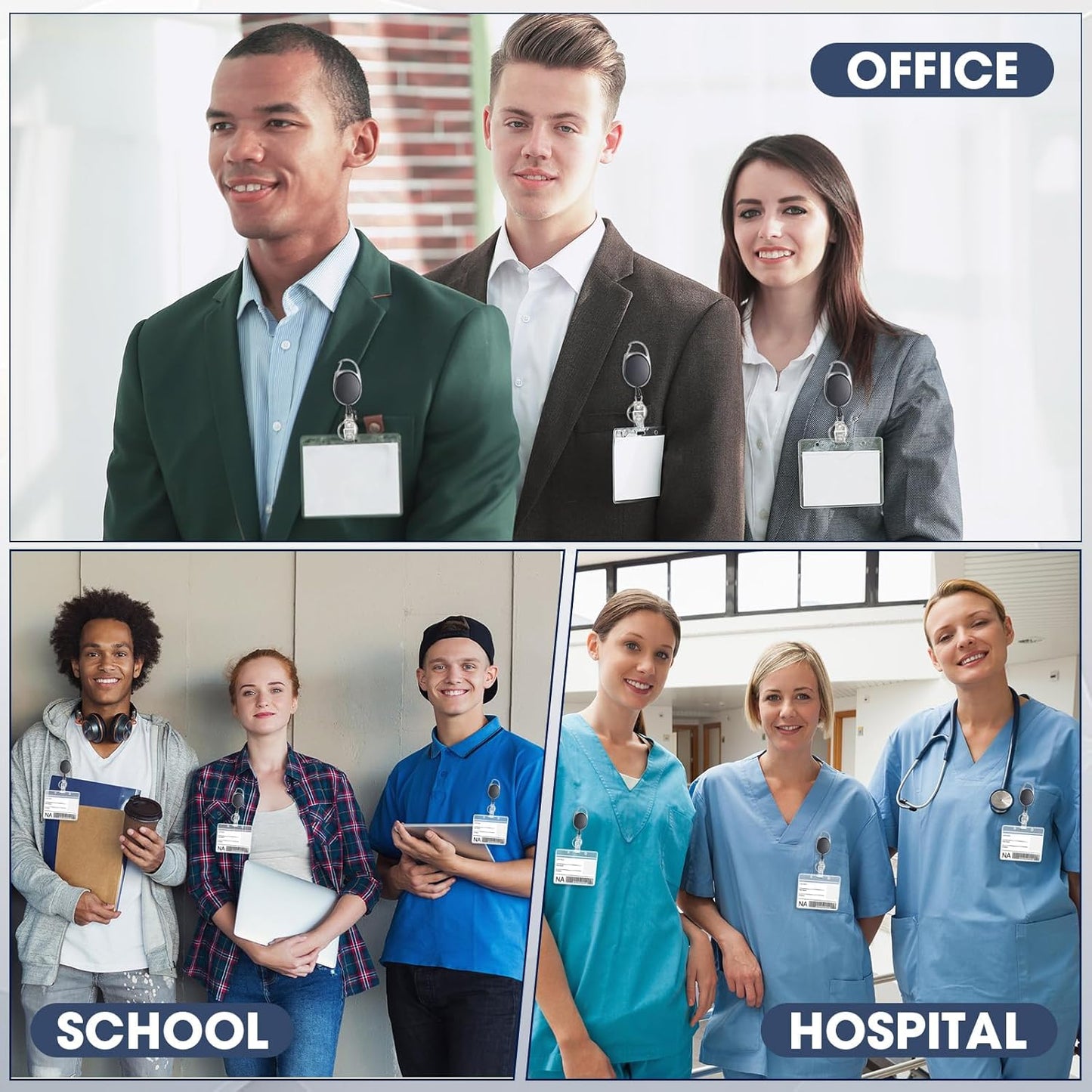 Laumoi Retractable ID Badge Holder Badge Reel with Belt Clip and Key Ring, Name ID Badge Clips Keychain for Office Worker Doctor Nurse Employee (Black,90)