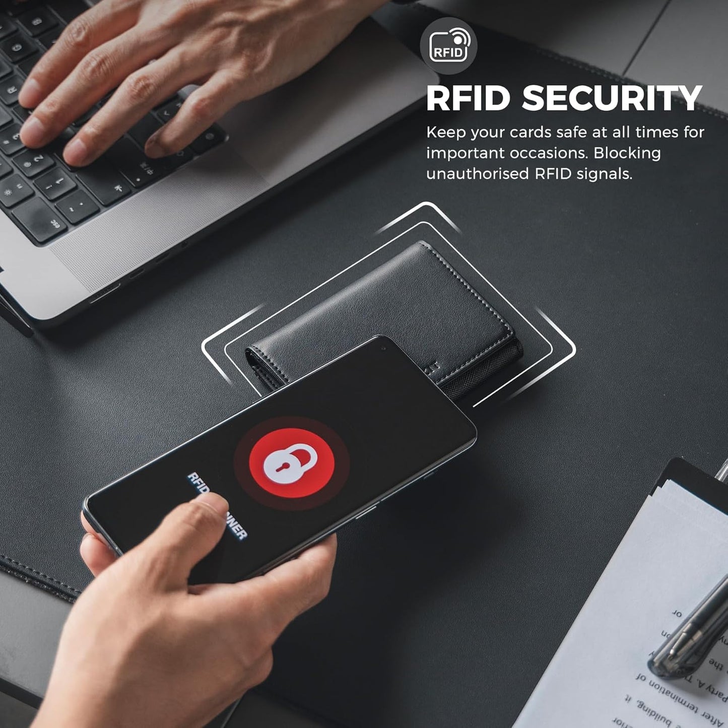 VULKIT Business Card Holder Premium Leather RFID Blocking Card Case With ID Window Magnetic Closure Holds Up to 40 Business Cards