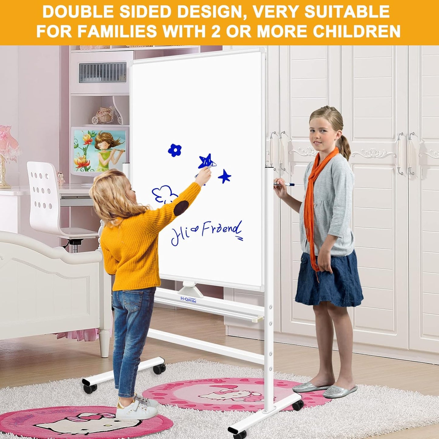 H-Qprobd Magnetic Whiteboard Mobile Dry Erase Board with Stand 40"x28" Double Side Rolling Whiteboards on Wheels for Home, Office & School