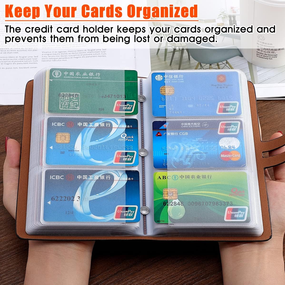 RFID Credit Card Holder, Leather Business Card Organizer with 96 Card Slots, Credit Card Protector for Managing Your Different Cards and Important Documents to Prevent Loss or Damage (Black)