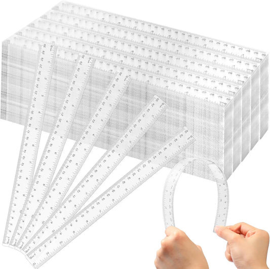 Fumete 300 Packs 12 Inch Back to School Clear Plastic Ruler Bulk with Inches and Centimeters Students Drafting Measuring Tool, Metric Rulers for Classroom Office Supplies