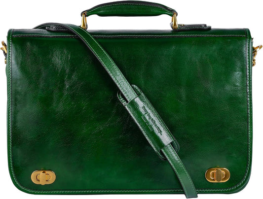 Time Resistance Leather Briefcase for Men - Italian Full Grain Leather Laptop Bag - Messenger Bag - Gift Box Included