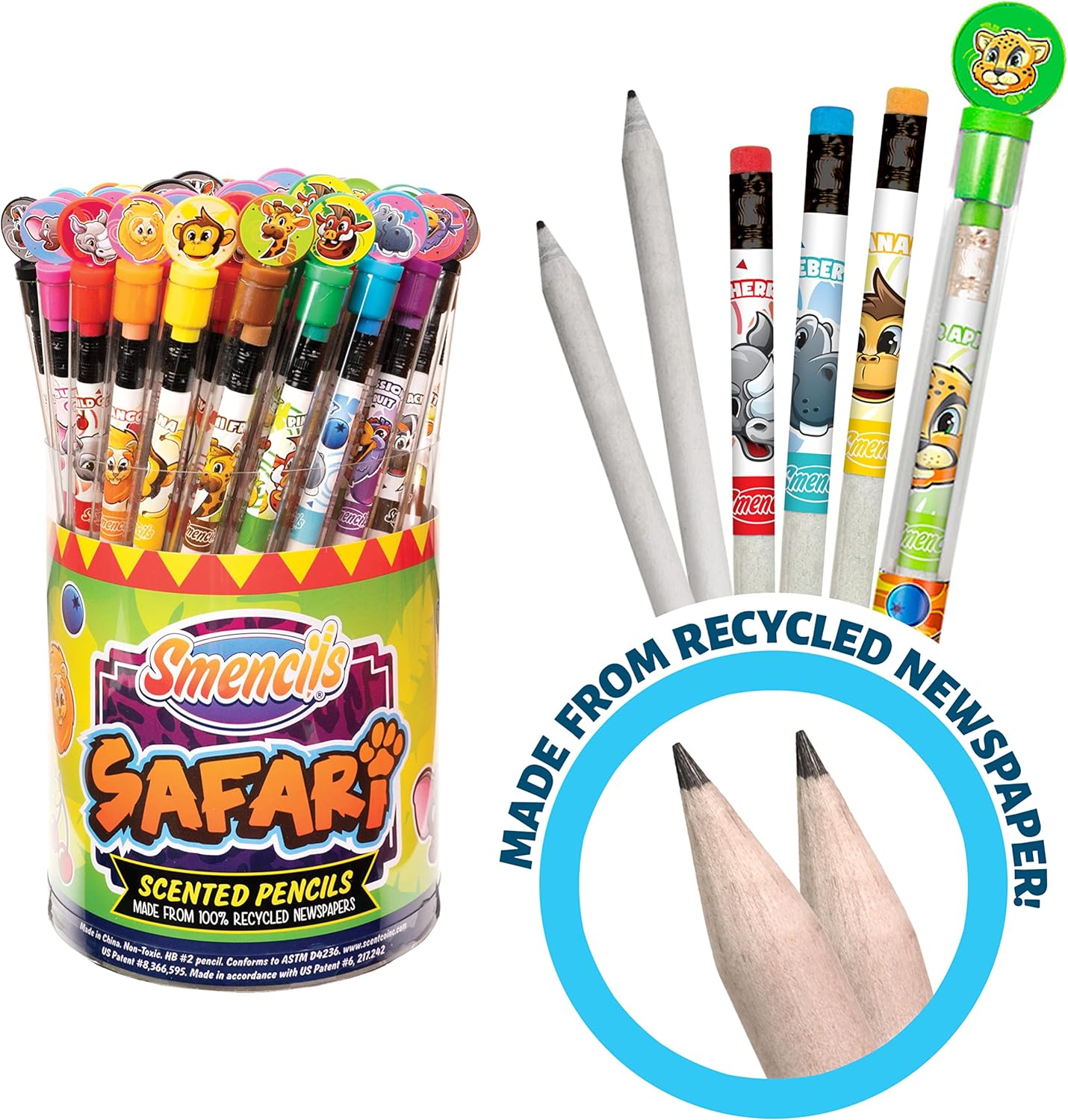Safari Smencils Cylinder - HB #2 Patented Gourmet Scented Pencils, 50 Count, Gifts for Kids, Classroom Rewards, Party Favors, Stuffers