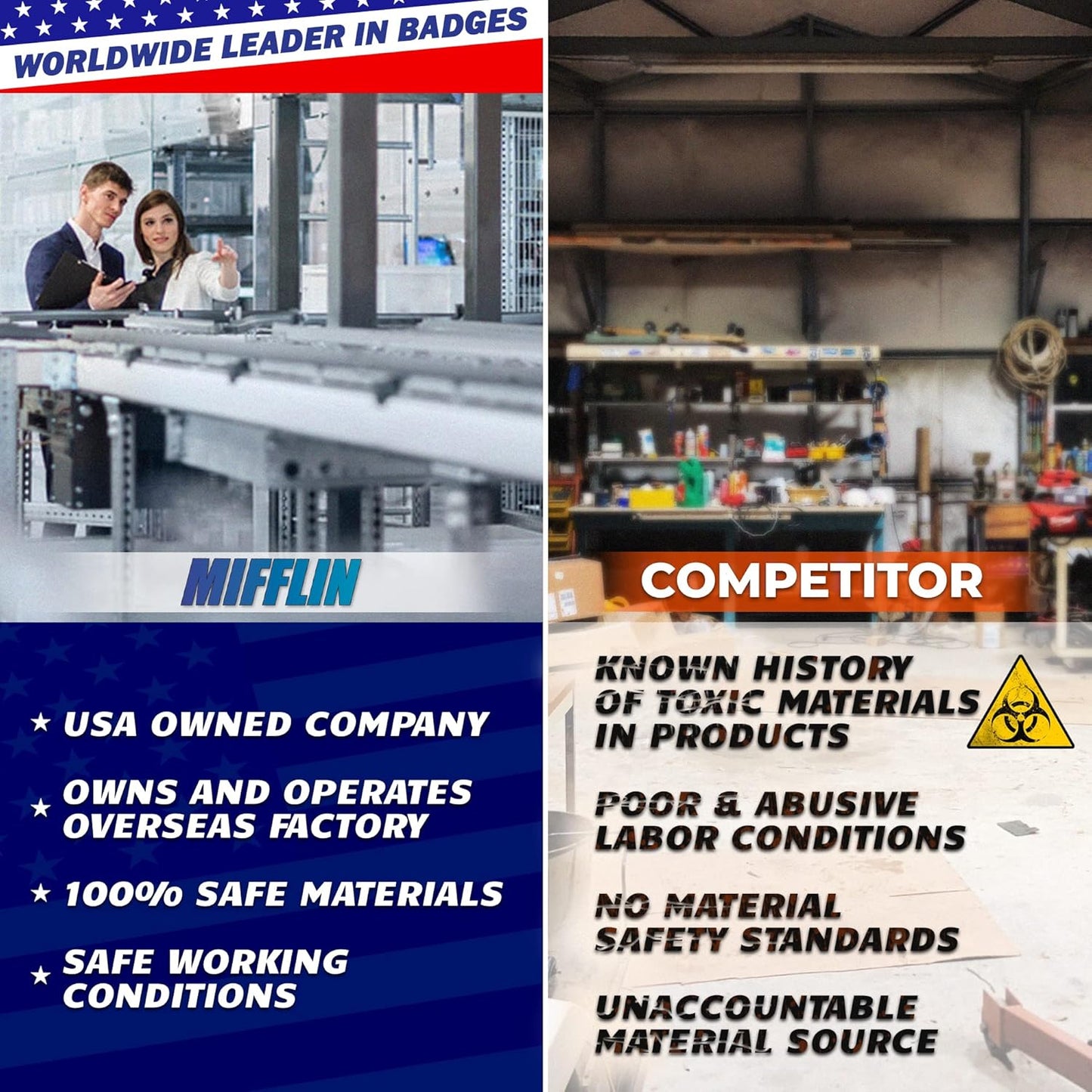 Mifflin-USA Horizontal ID Name Badge Holder (Clear, 3.5x2.25 Inches, 1000 Pack), Waterproof and Resealable Plastic Card Holders