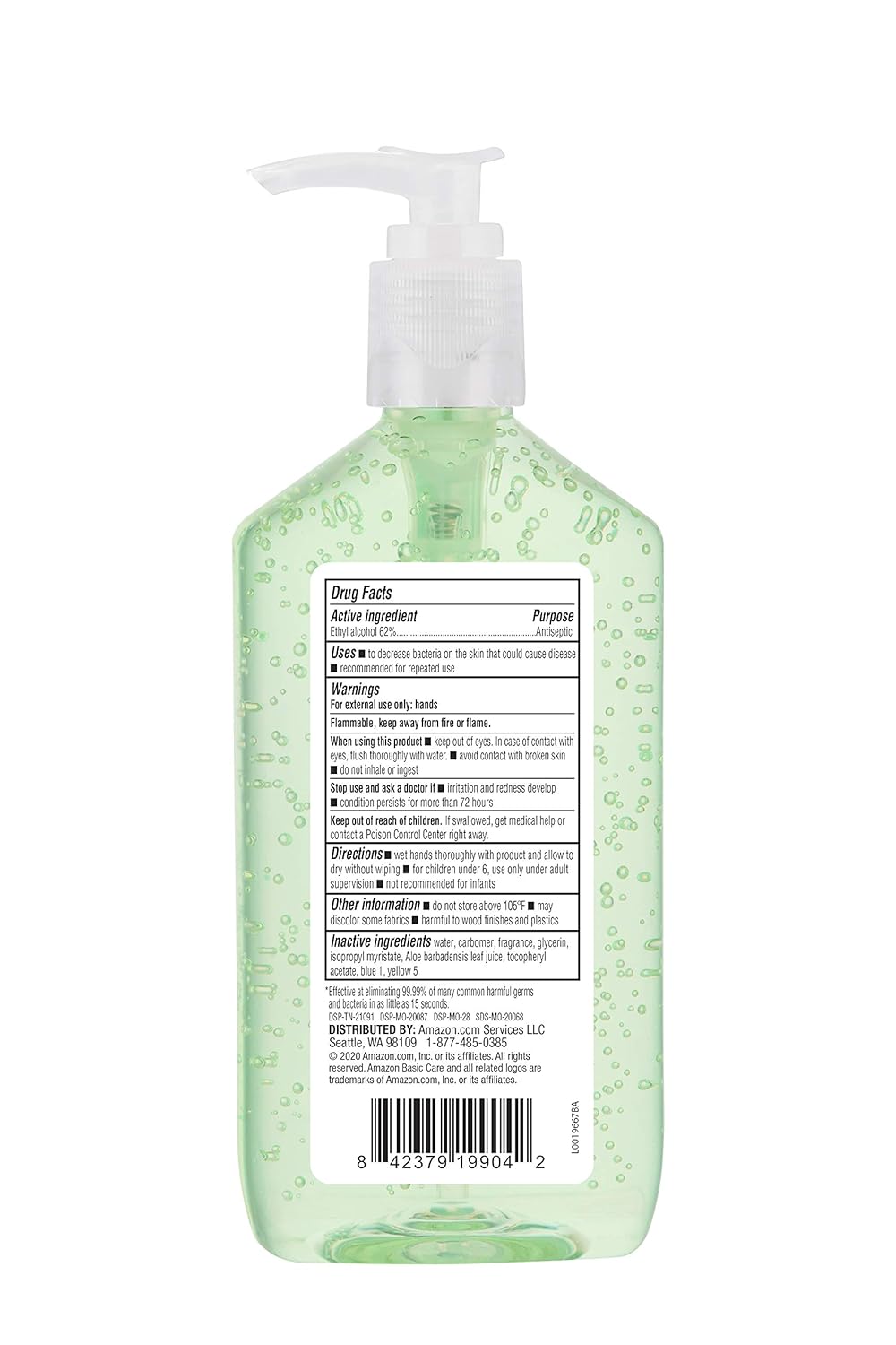 Amazon Basic Care - Aloe Vera Hand Sanitizer 62%, 12 fl oz (Pack of 6)