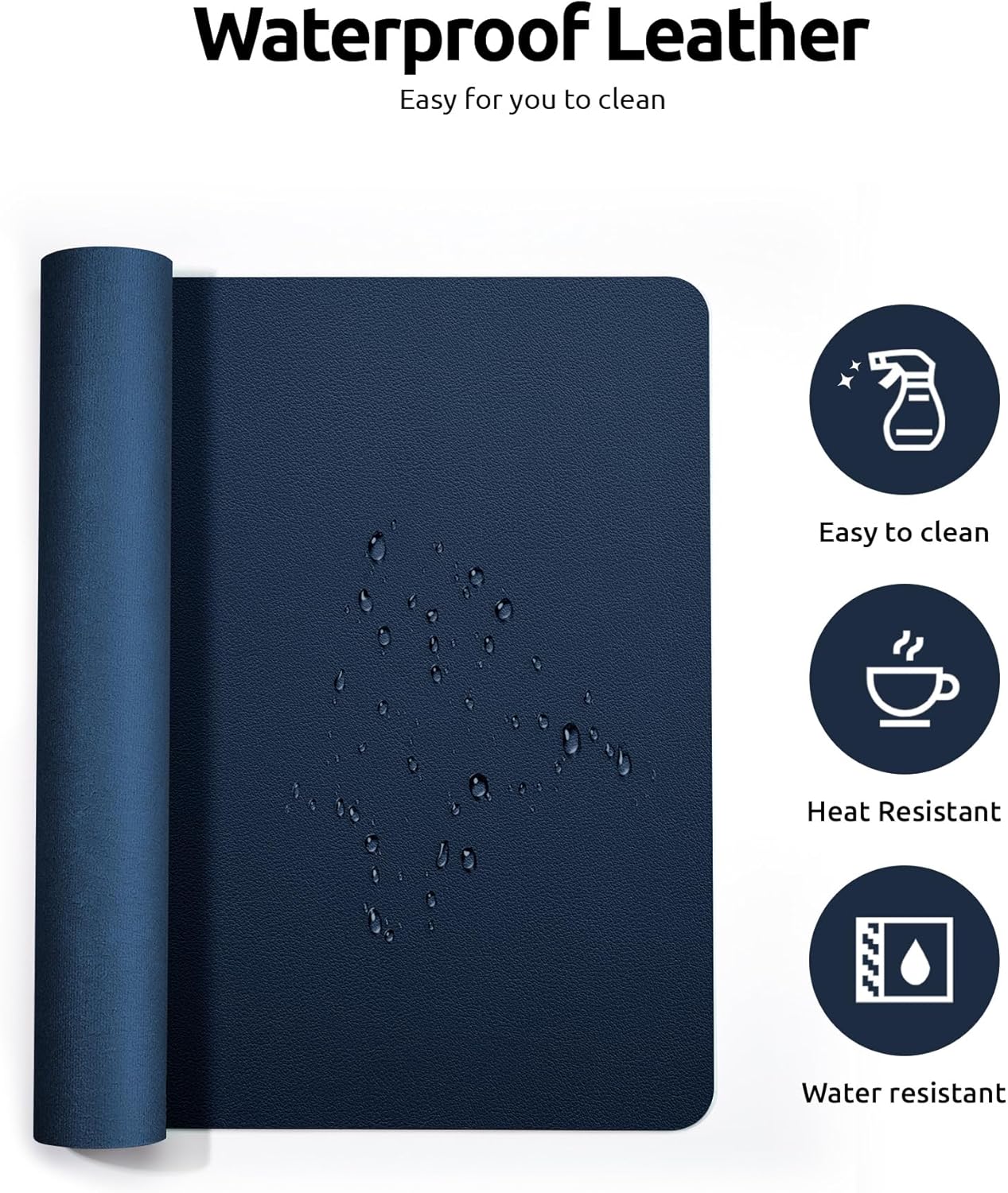YSAGi Leather Desk Protector, Office Mat, Large Mouse Mat, Non-Slip PU Leather Blotter, Laptop Desk Mat, Waterproof Writing Pad for Office and Home (Dark Blue, 23.6" x 13.8")