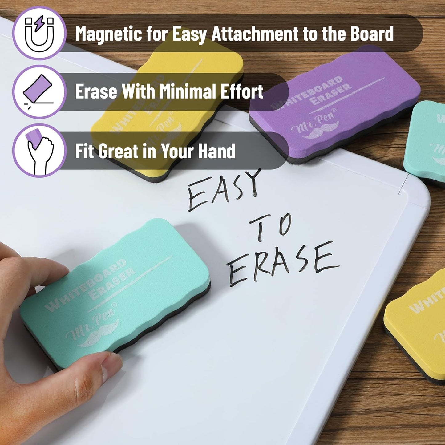 Mr. Pen- White Board Erasers, 8 Pack, Pastel Colors, Magnetic Dry Erase Eraser