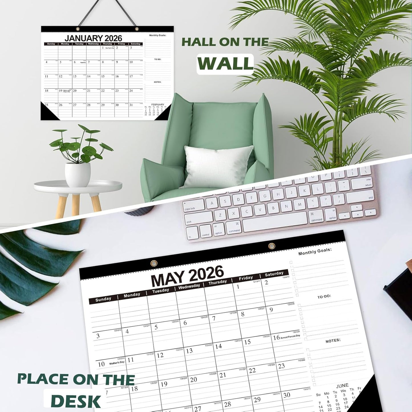 Wall Calendar 2025-2026 with Julian Date,Desk Calendar Wall Calendar from July 2025 to December 2026,18 Months Calendar 17"×12" Thick Paper for Office School Home