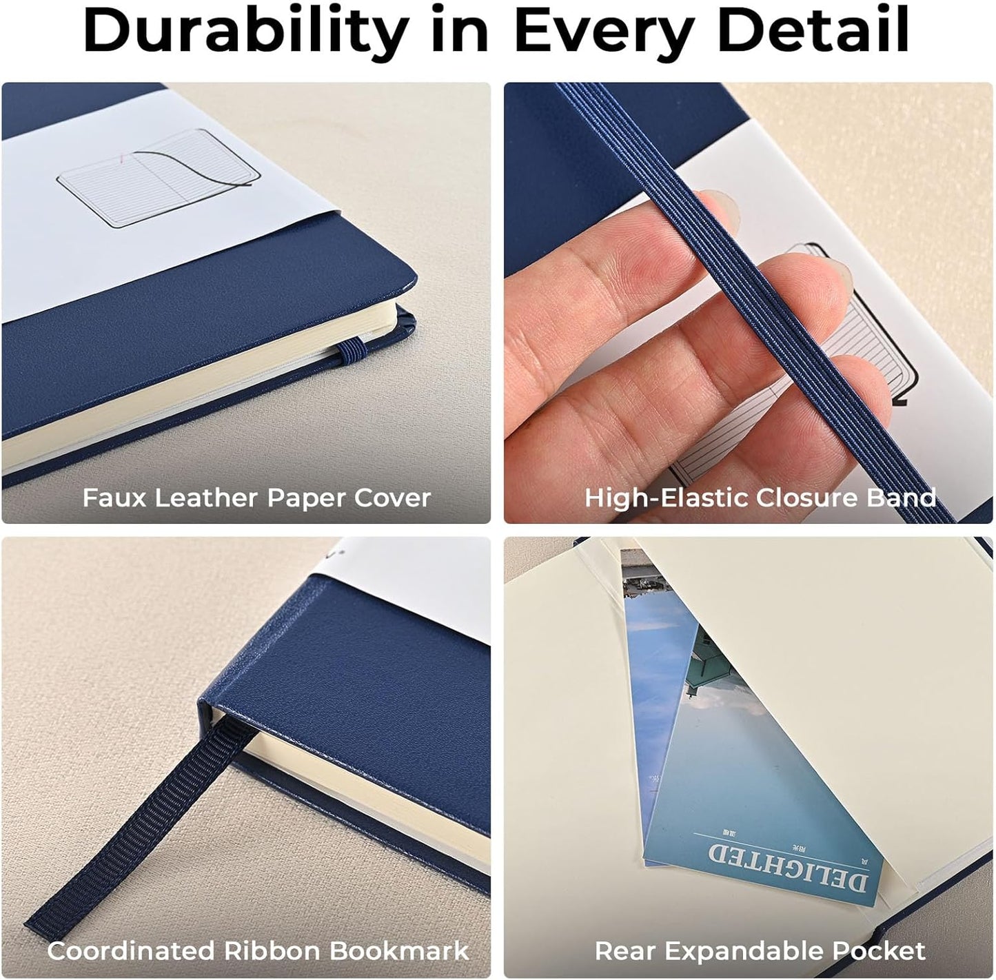 SUIN A5 Hardcover Notebook, 5.5" x 8.3", 100gsm, 160 Pages, Journal for Writing, Notebooks for work - No-Bleed Paper, Inner Pocket, Elastic Closure & Ribbon Bookmark, Black-1Pack