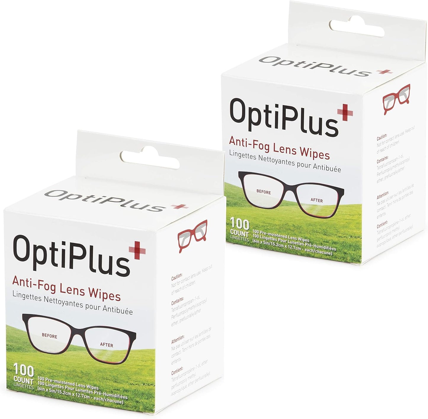 OptiPlus Anti Fog Lens Wipes l Pre-Moistened l Cleaning Wipes for Glasses, Laptops Screens, Smart Phones, Optical Lens, Goggles, and Watch Screen l Quick-Dry & Scratch-Free l Two Pack of 100 Pack