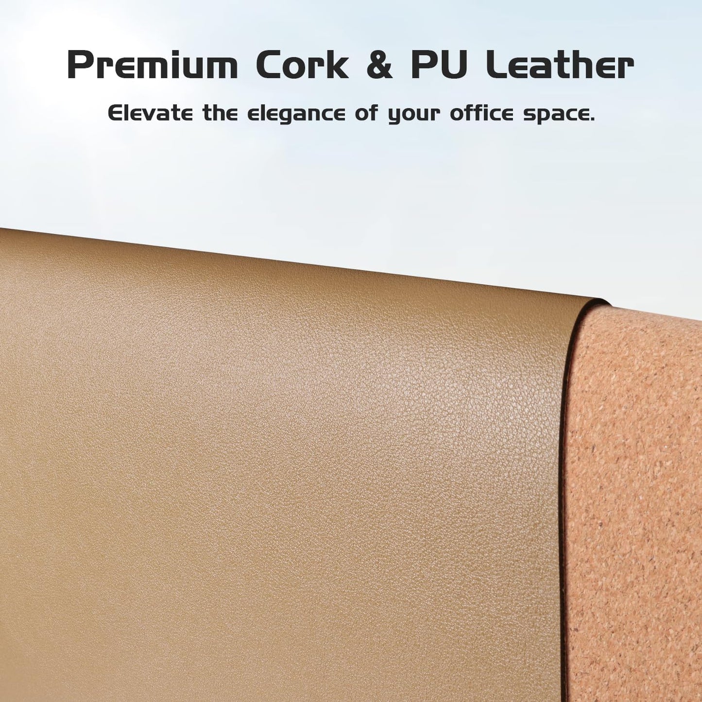 Aothia Dual-Sided Desk Mat - Leather & Cork Desk Protector, Large Mouse Pad & Writing Pad for Office/Home, Waterproof, Apricot (35.4" x 15.7")