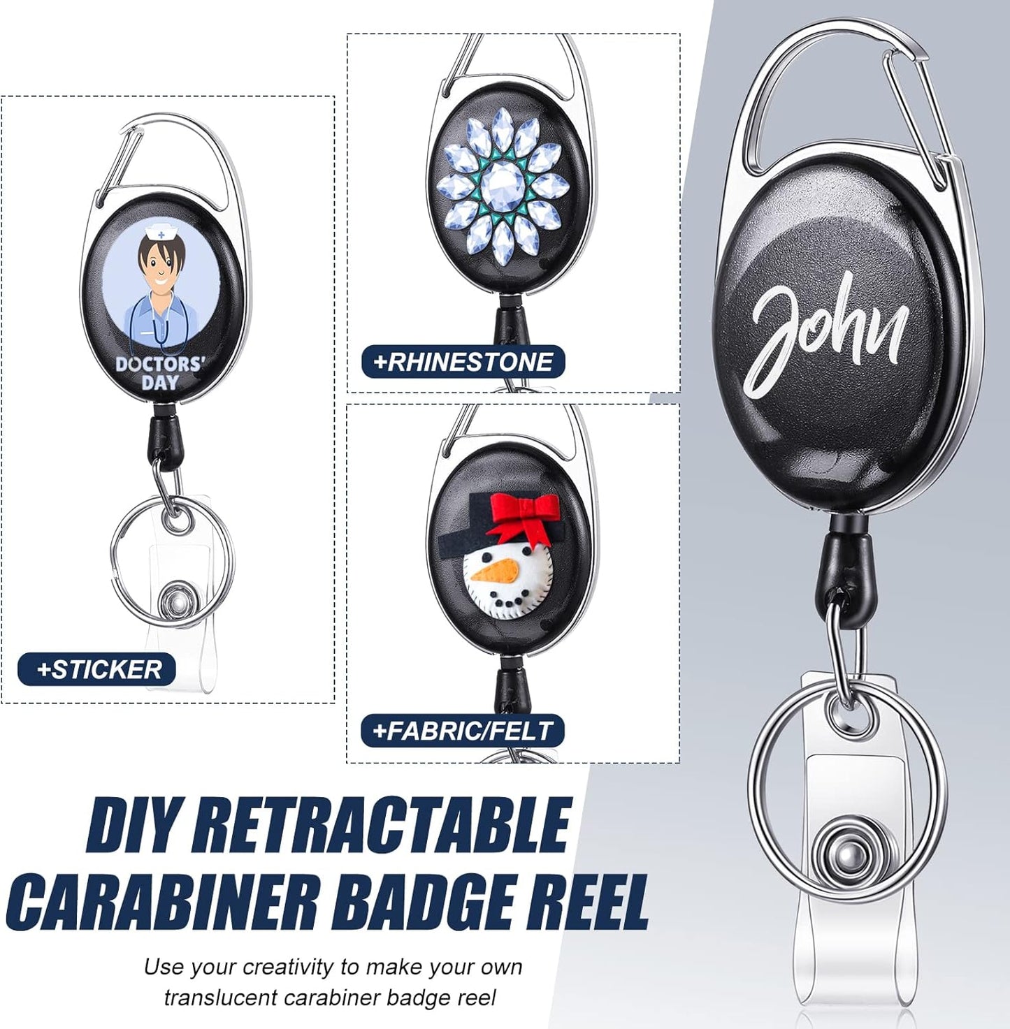 Maitys 100 Pack Retractable Badge Reels Bulk Heavy Duty Badge Reel Holders with Carabiner Belt Clip and Keychain for Lanyard Card Nurse School Office Employee (Clear Black)