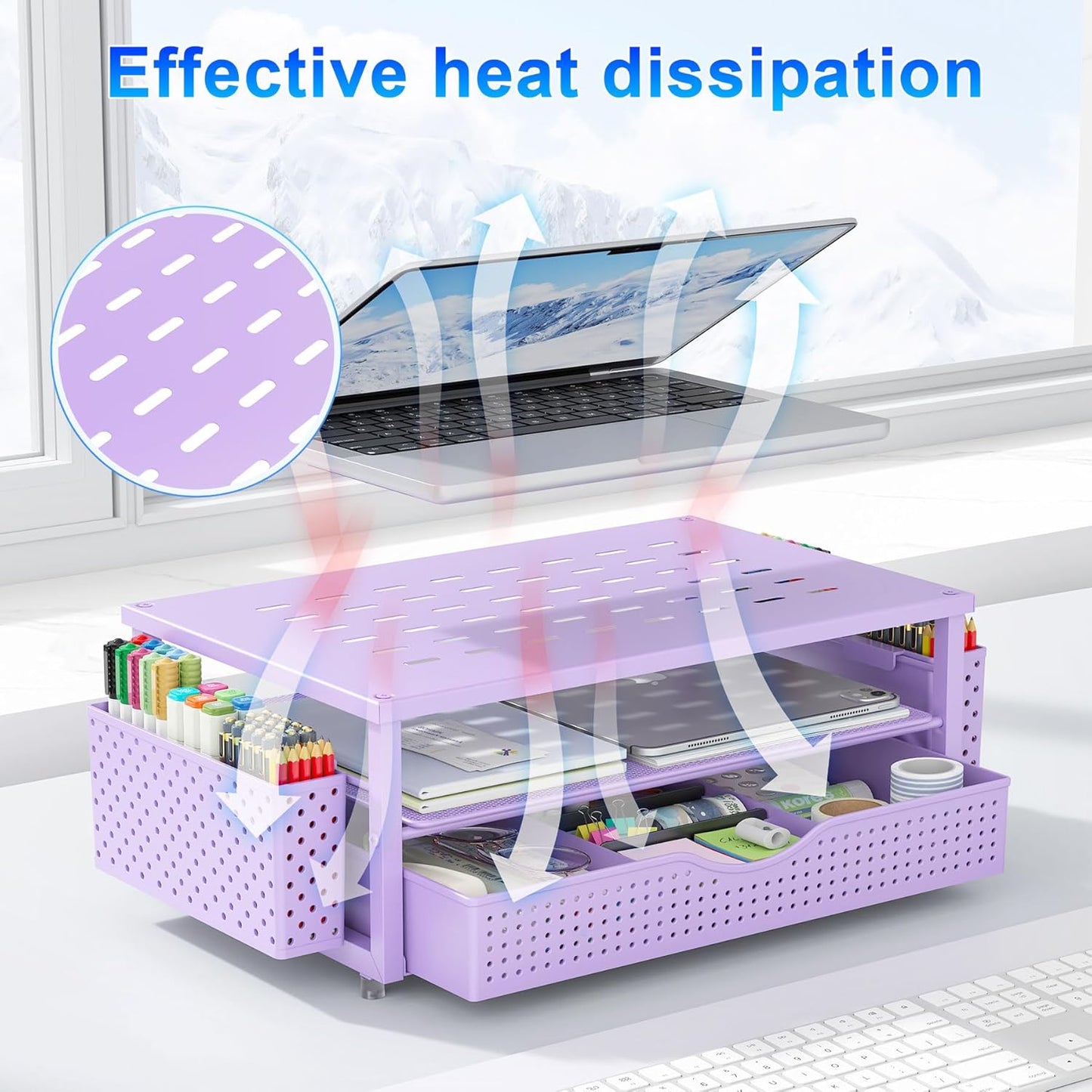 gianotter Desk Organizers and Accessories, Monitor Stand with Drawer and 2 Pen Holder, Purple Desk Accessories, Computer Stand Suitable for Offices and Dormitories (Purple)