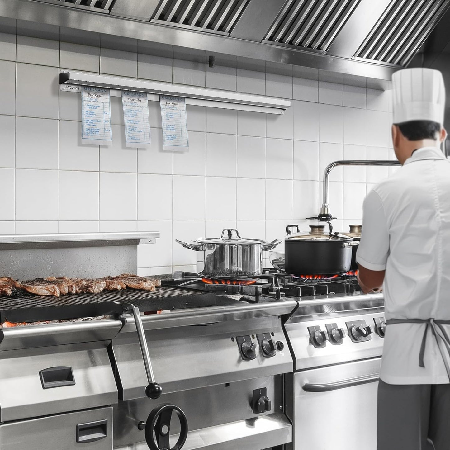 GRIDMANN 36-inch Slide Check Rack, Aluminum Restaurant Ticket Holder for Commercial Kitchen Food Orders