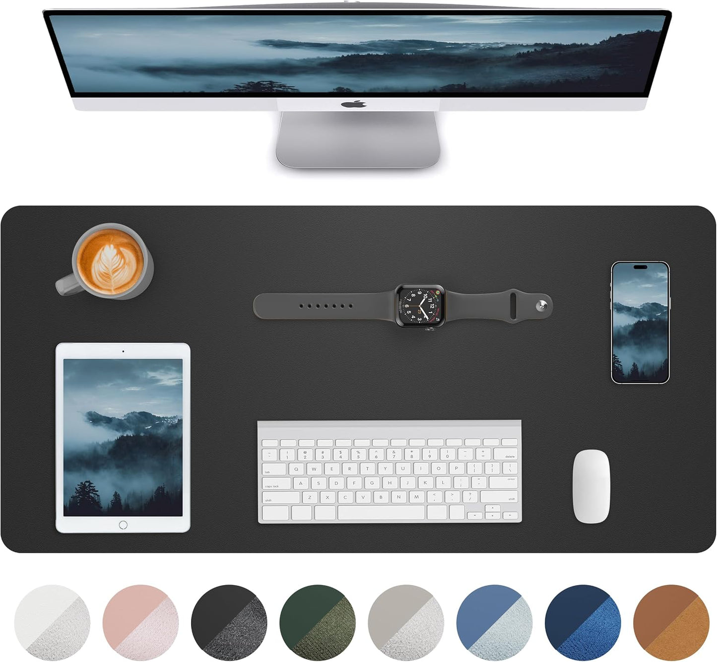 Leather Desk Pad Blotter,Mouse Pad,Office Desk Mat, Non-Slip PU Leather Desk mat,Large Desk mat,Waterproof Keyboard mat for Office/Home/Decor (Black,35" x 17")