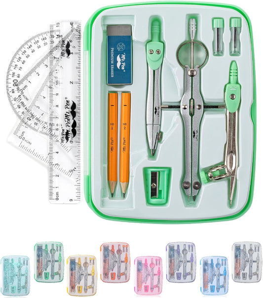 Mr. Pen- Geometry Set, 13 pcs, Mint Green, Compass for Geometry Compass Math, Geometry Kit Set with Shatterproof Storage Box, Math Compass, Geometry Set for School, Protractor and Compass Set