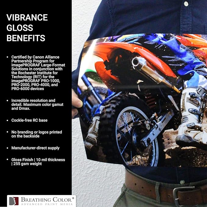 Vibrance Gloss Photo Printer Paper 10 mil 255 gsm Glossy Finish Premium Photo Paper Sheets 13 inches x 19 inches 50 sheets Works with All Inkjet Printers Including Professional Makes and Models