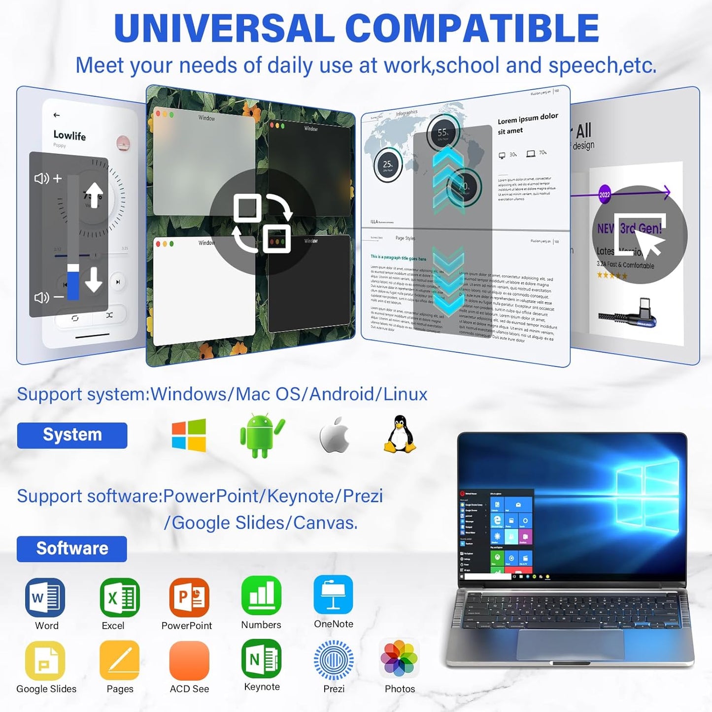 Presentation Clicker Wireless Presenter Remote Clicker, Clicker for Powerpoint Presentations,2-in-1 USB A/USB C Powerpoint Clicker for Google Slide Advancer & Volume Control, Presenter Remote for Mac