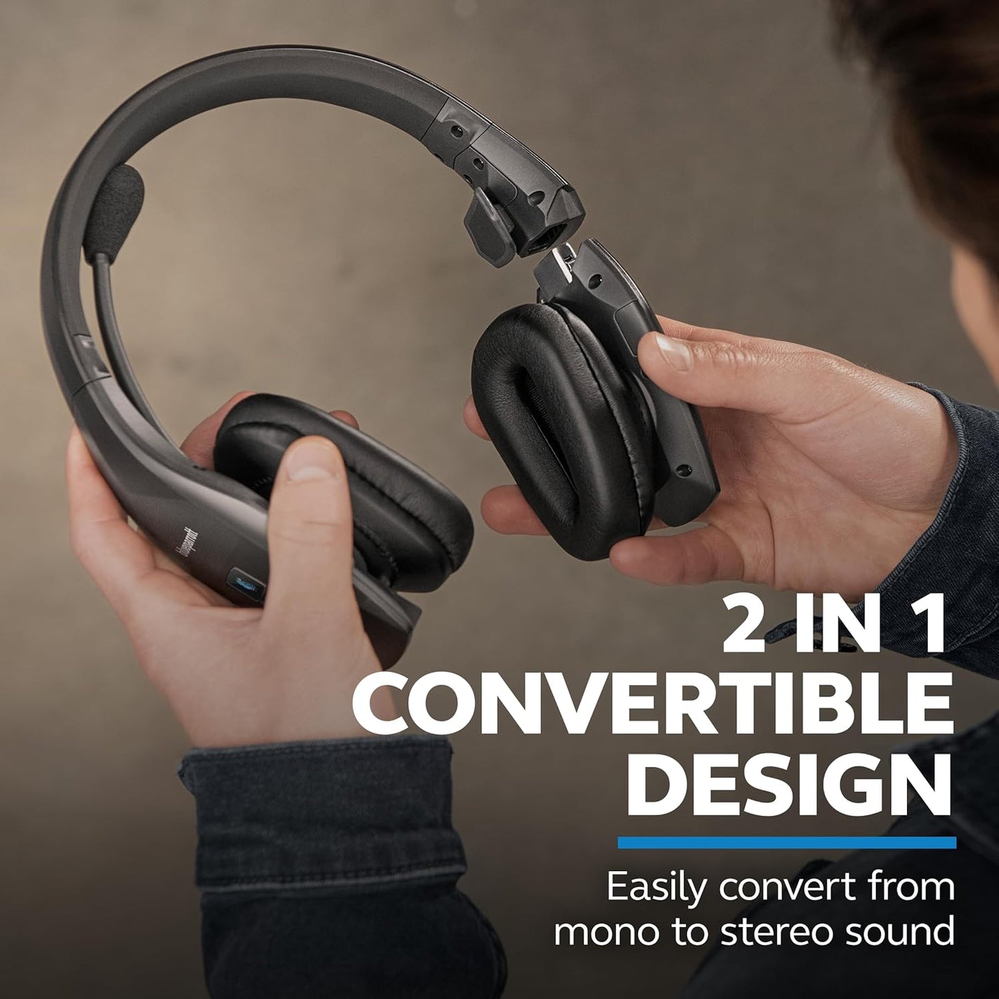 BlueParrott S650-XT Bluetooth Wireless Headphones 96% Noise Canceling Over Head Trucker Headset with Mic, 2-in-1 Convertible Stereo to Mono with ANC, IP54-Rated Protection, 36 hrs. Talk Time, Black