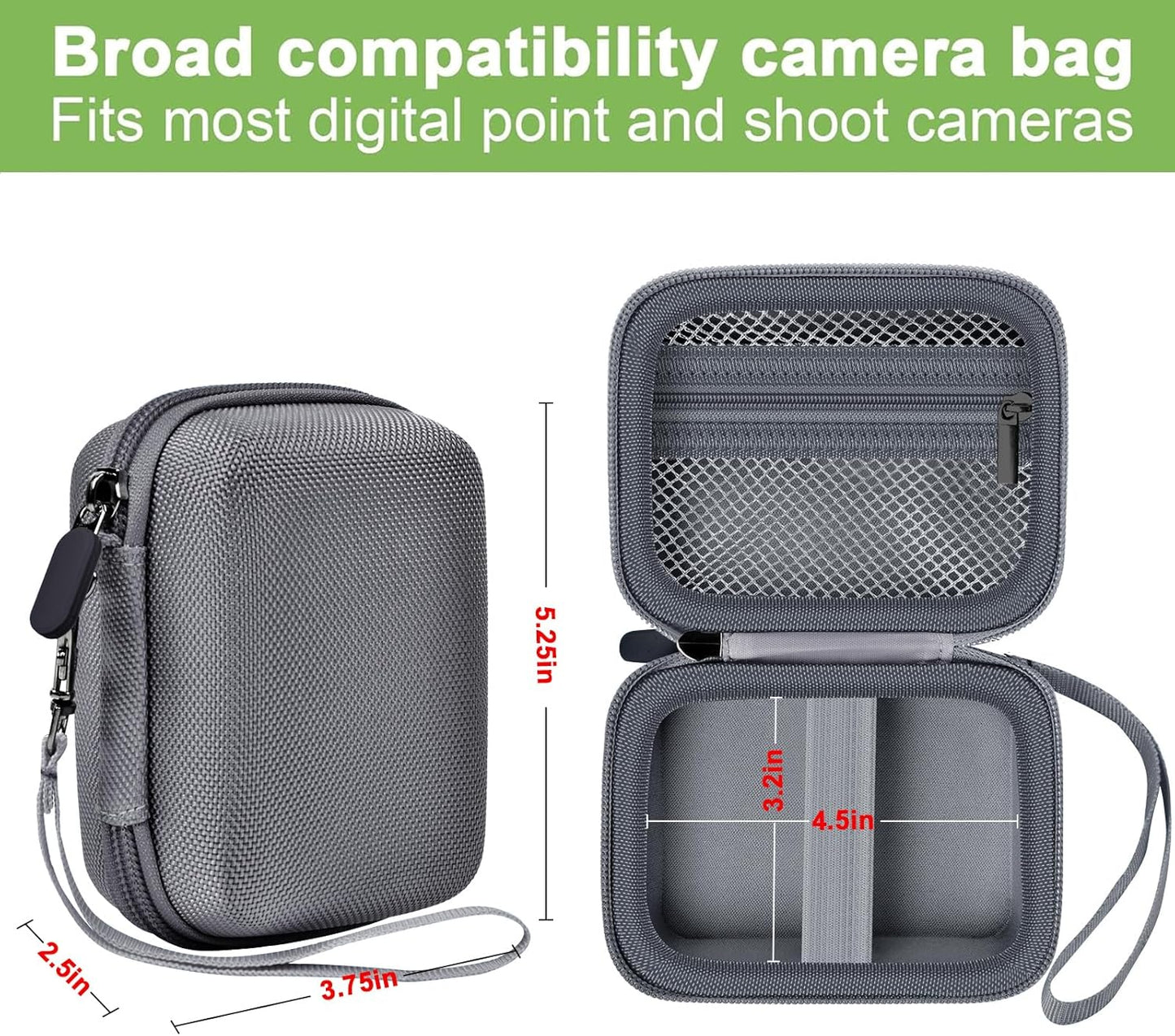 Digital Camera Case Compatible with VAHOIALD FHD 1080P/ for CAMKORY Digital Point and Shoot/for KODAK PIXPRO FZ45-BK 16MP Vlogging/for IWEUKJLO/for Nsoela, Holder for SD Card More- Grey (Box Only)
