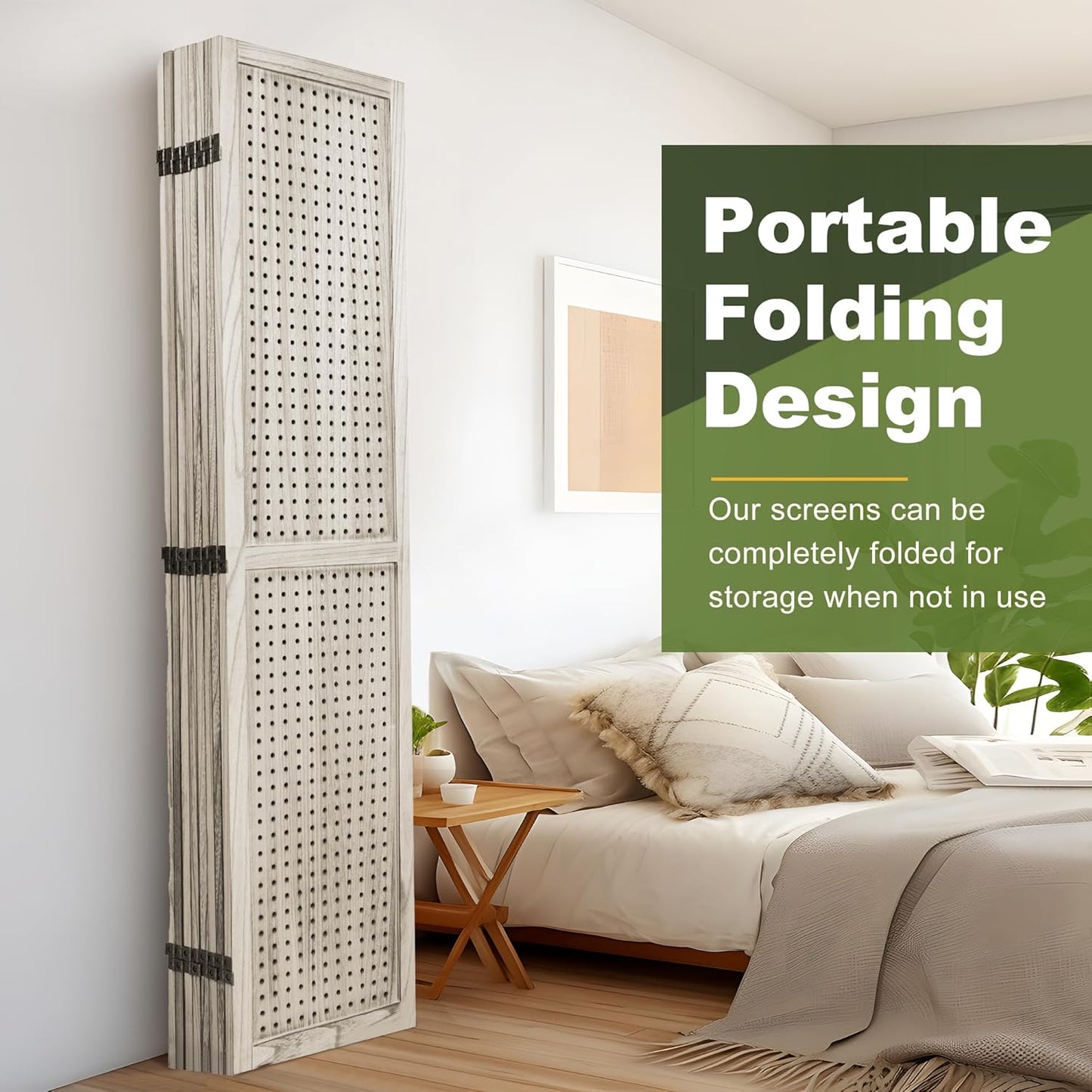 NicBex 8 Panel Pegboard Display,5.6FT Wood PegBoard Room Dividers,Folding Privacy Screens Portable Freestanding Display Board for Craft/Art Shows,Room Separation,Natural Wood