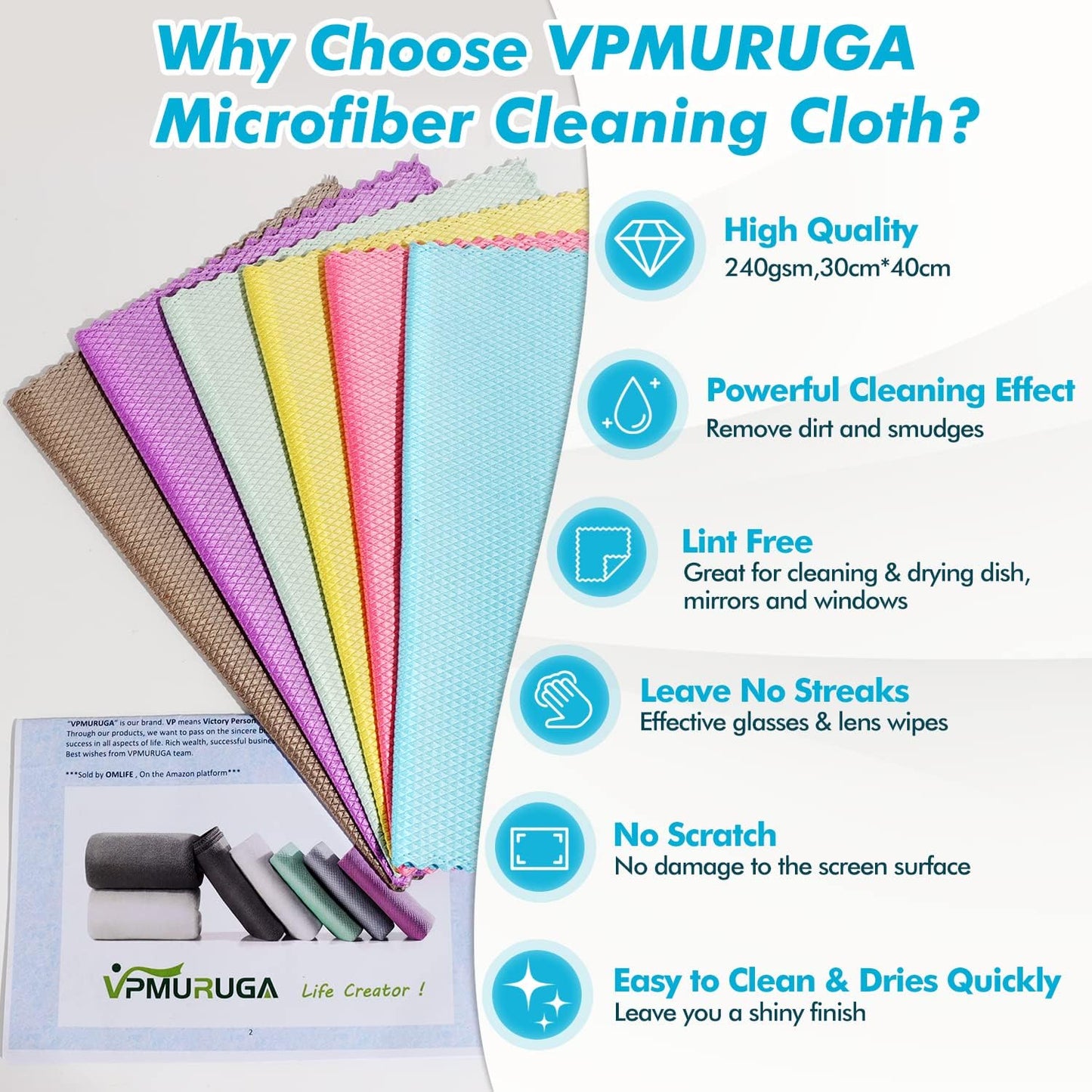 Streak Free Window Cleaning Cloth Miracle Microfiber Cloths for Glass,Kitchen,Counter,Mirror Lint Free Dish Drying Cloths Glass Polishing Rag,All-Purpose,Reusable,Fish Scale Nanoscale towel Pack of 12