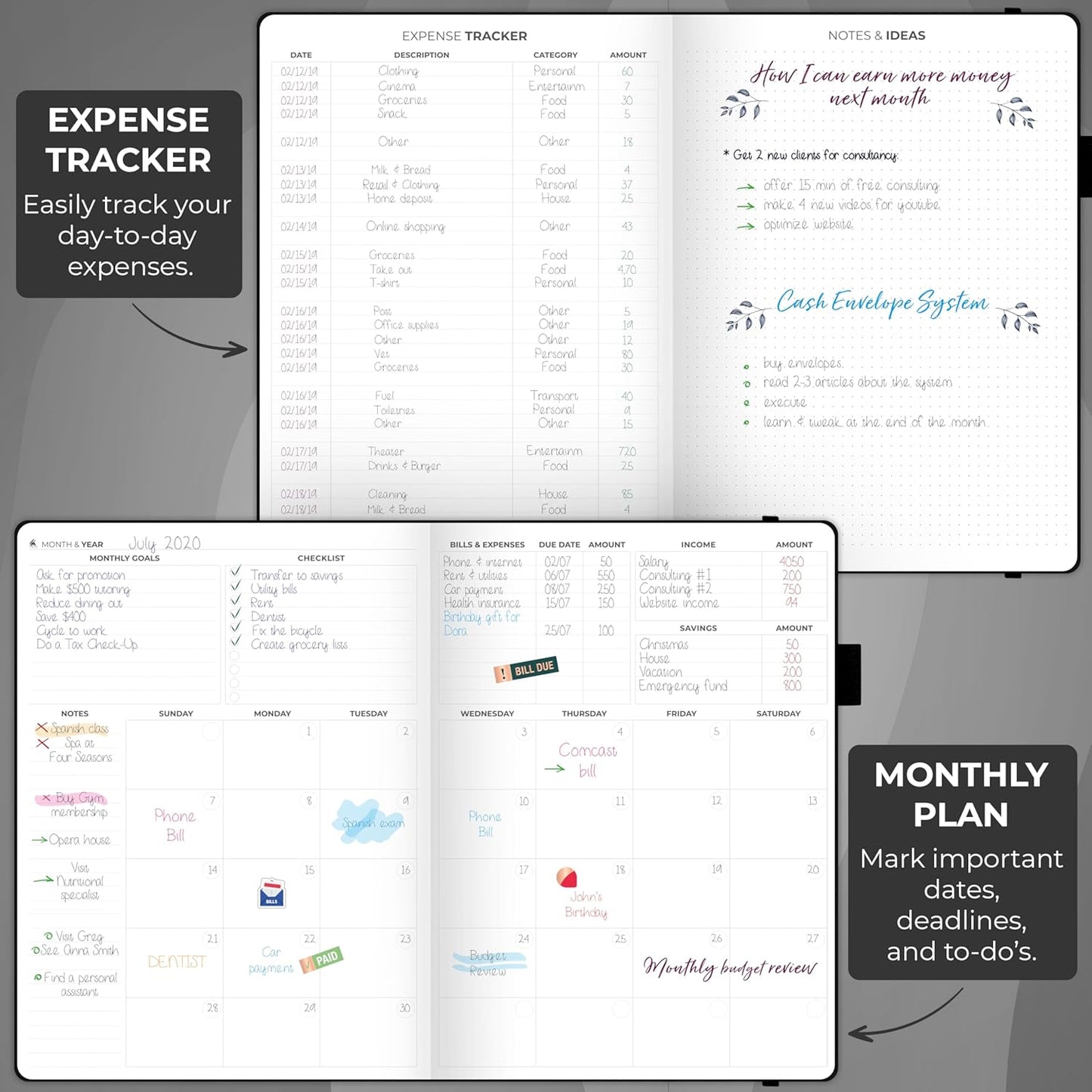 Clever Fox Budget Planner Large – Expense Tracker Notebook. Monthly Budgeting & Bill Organizer, Finance Logbook & Accounts Book, A4 (Black)