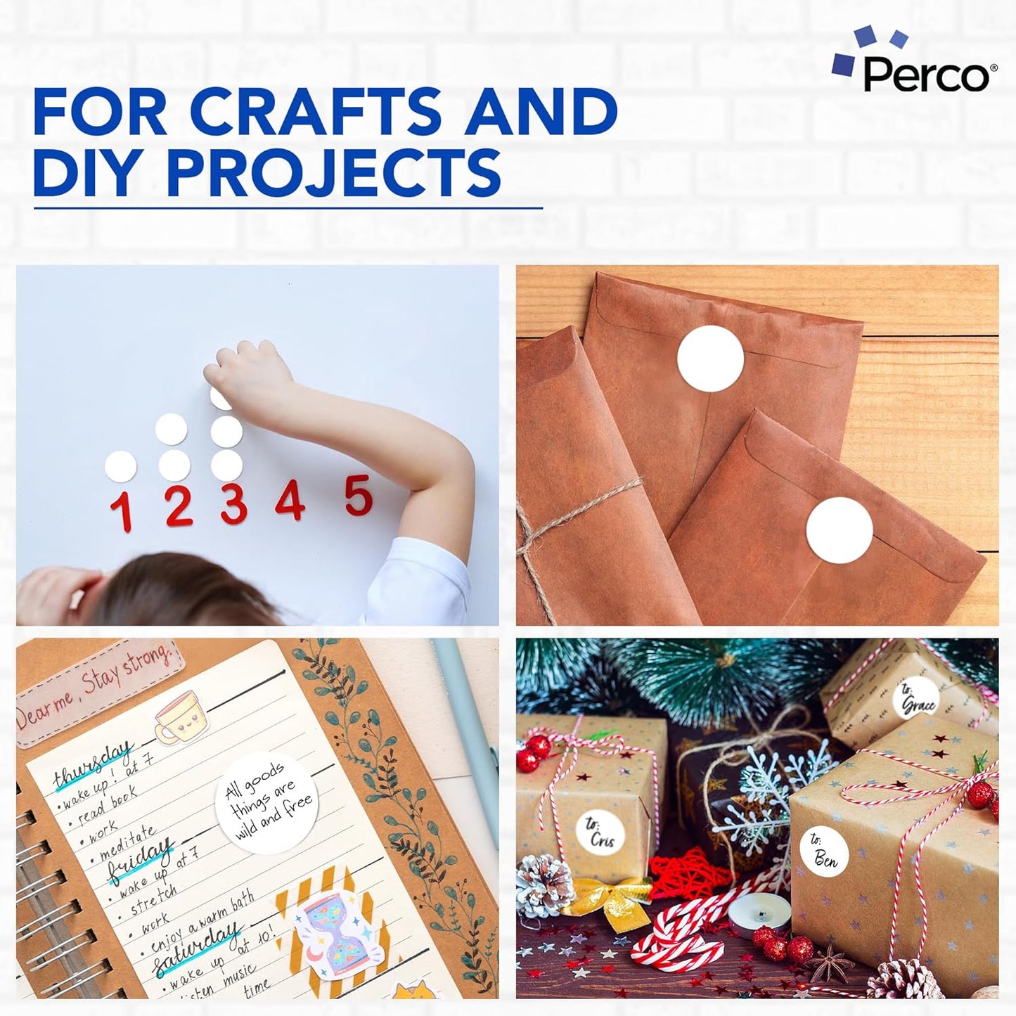 Perco White 2-Inch Perforated Circle Dot Sticker Labels — 10 Rolls, 5,000 Round Stickers — with Permanent Adhesive for Organizing, Color Coding, Bin Labeling, Packaging Alerts—Made in USA